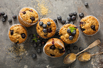 Vegan banana blueberry muffins - obrazy, fototapety, plakaty