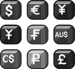 Icons of world currencies, set the most popular currencies in the world