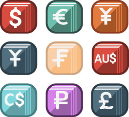Icons of world currencies, set the most popular currencies in the world