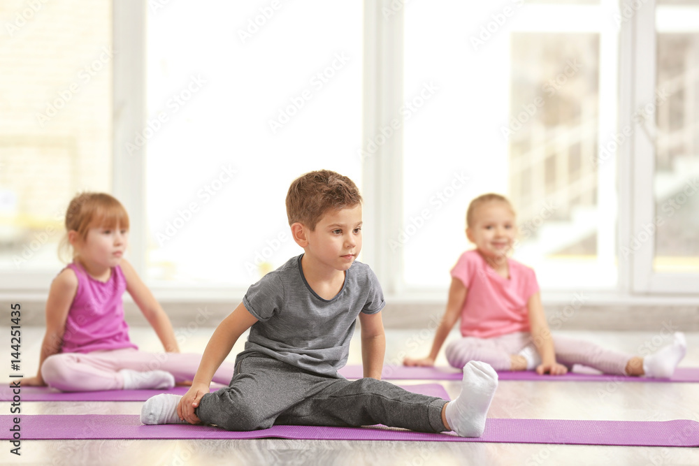 Poster group of children doing gymnastic exercises