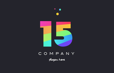 15 fifteen colored rainbow creative number digit numeral logo icon