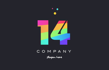 14 fourteen colored rainbow creative number digit numeral logo icon
