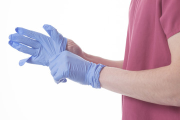 doctor wearing gloves isolated on white studio background. Medicine concept