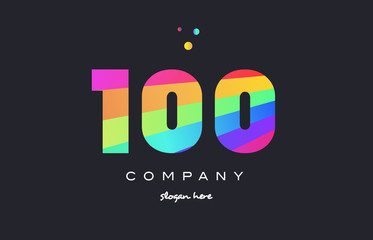 100 one hundred colored rainbow creative number digit numeral logo icon