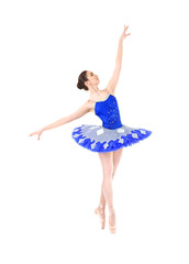 Young beautiful ballerina on white background