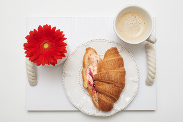 Flat lay picture of light morning breakfast