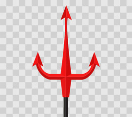 Red devil trident isolated on transparent checkered background. illustration.