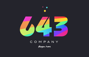 Fototapeta na wymiar 643 colored rainbow creative number digit numeral logo icon