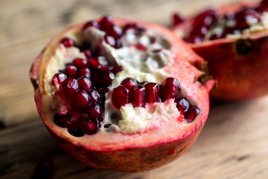 Halved pomegranate