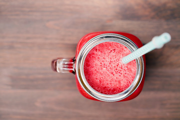 Watermelon smoothie in a mason jar. Healthy choice