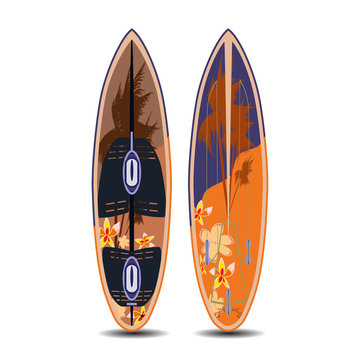 Vector flat illustration of surfing board