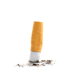 Cigarette butt on white background