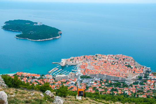 Looking down on Lokrum island from the Dubrovnik cable car.