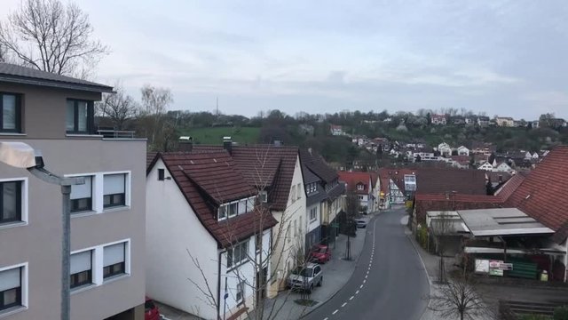 Panorama of a small German village at dusk