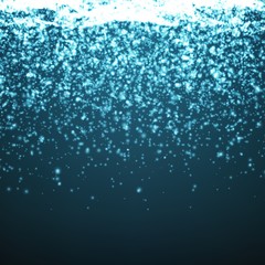 Obraz premium Abstract vector blue bubble background. Falling glowing particles on blue background. Futuristic technology style. Elegant background for business presentations or gift cards.EPS10