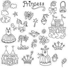 background to the princesses castle, dresses, accessories, crown, horse