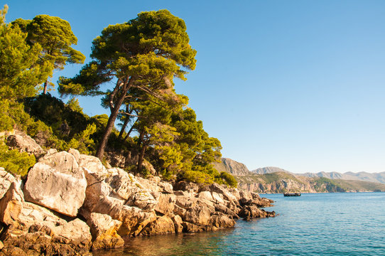 Croatian shoreline in Dubrovnik on a sunny day.