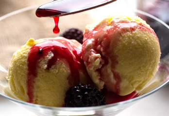  Sweet Corn Ice Cream with Blackberry Verbena Syrup