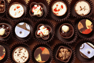 Delicious chocolate candies, closeup