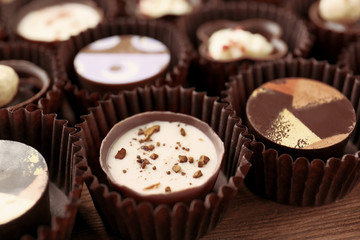Delicious chocolate candies, closeup