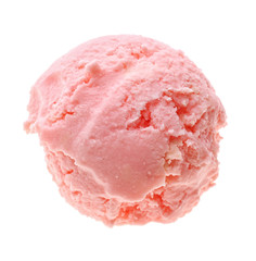 Scoop of cranberry ice cream on white background