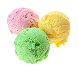 Scoops of tasty ice cream on white background