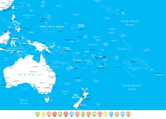 Australia and Oceania - map, navigation icons - illustration