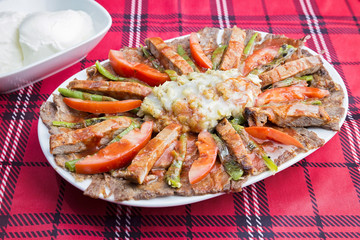 Turkish mixed kebab Served on the plate