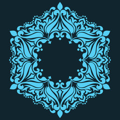 Vector ornamental round lace with damask and arabesque elements. Mehndi style. Orient traditional ornament. Zentangle-like round colored floral ornament.