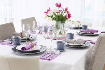 Table with beautiful setting in restaurant