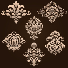 Vector set of damask ornamental elements. Elegant floral abstract elements for design. Perfect for invitations, cards etc.
