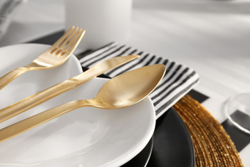 Beautiful romantic table setting, closeup