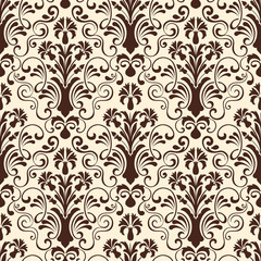 Vector damask seamless pattern background. Classical luxury old fashioned damask ornament, royal victorian seamless texture for wallpapers, textile, wrapping. Exquisite floral baroque template.