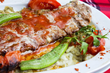 Turkish kebab served on the plate