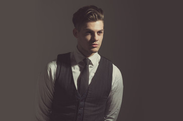 Fototapeta premium Handsome man or fashion model with stylish haircut
