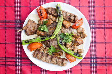 Turkish mixed kebab Served on the plate