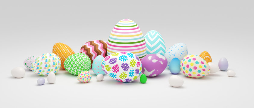 Pile of colorful Easter eggs 3d