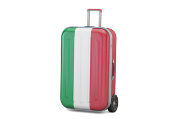 Italy travel concept, suitcase with Italian flag. 3D rendering
