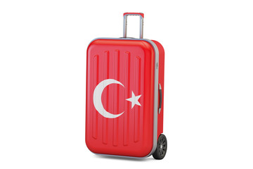 Turkey travel concept, suitcase with Turkish flag. 3D rendering
