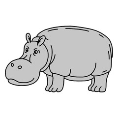 Cartoon animal, cute hippo on green backgrounds.