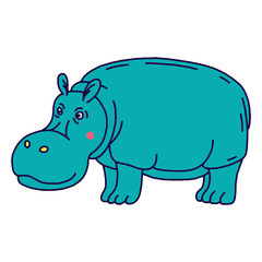Cartoon animal, cute hippo on green backgrounds.