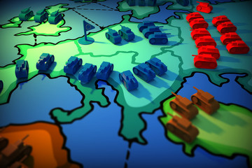Tanks toy on table. Board game.3D rendering.