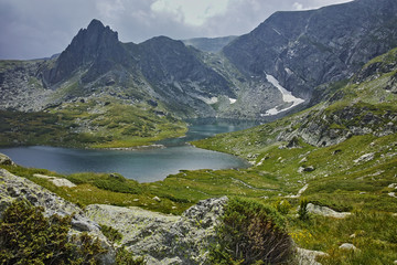 Fototapeta na wymiar Amazing landscape of The Twin lake, The Seven Rila Lakes, Bulgaria