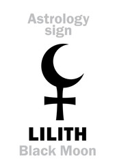 Obraz premium Astrology Alphabet: LILITH (Black Moon), false fictive moon, apogee point of lunar orbit (empty focus). Hieroglyphics character sign (single symbol).