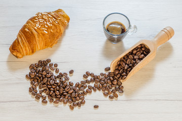 Italian Breakfast: espresso coffee and croissant