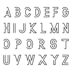 Line font, latin alphabet letters, black isolated on white background, vector illustration.