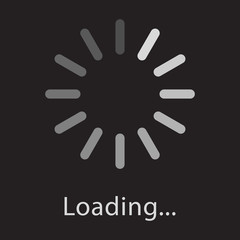 Circular loading sign, isolated on black background, vector illustration.