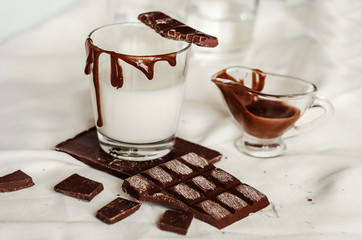 Chocolate dessert and milk