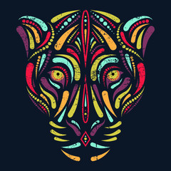 Jaguar head in psychedelic colors. Vector file included. © varela