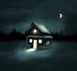 Abwaschbare Fototapete Surrealismus Haus im dunklen Wald